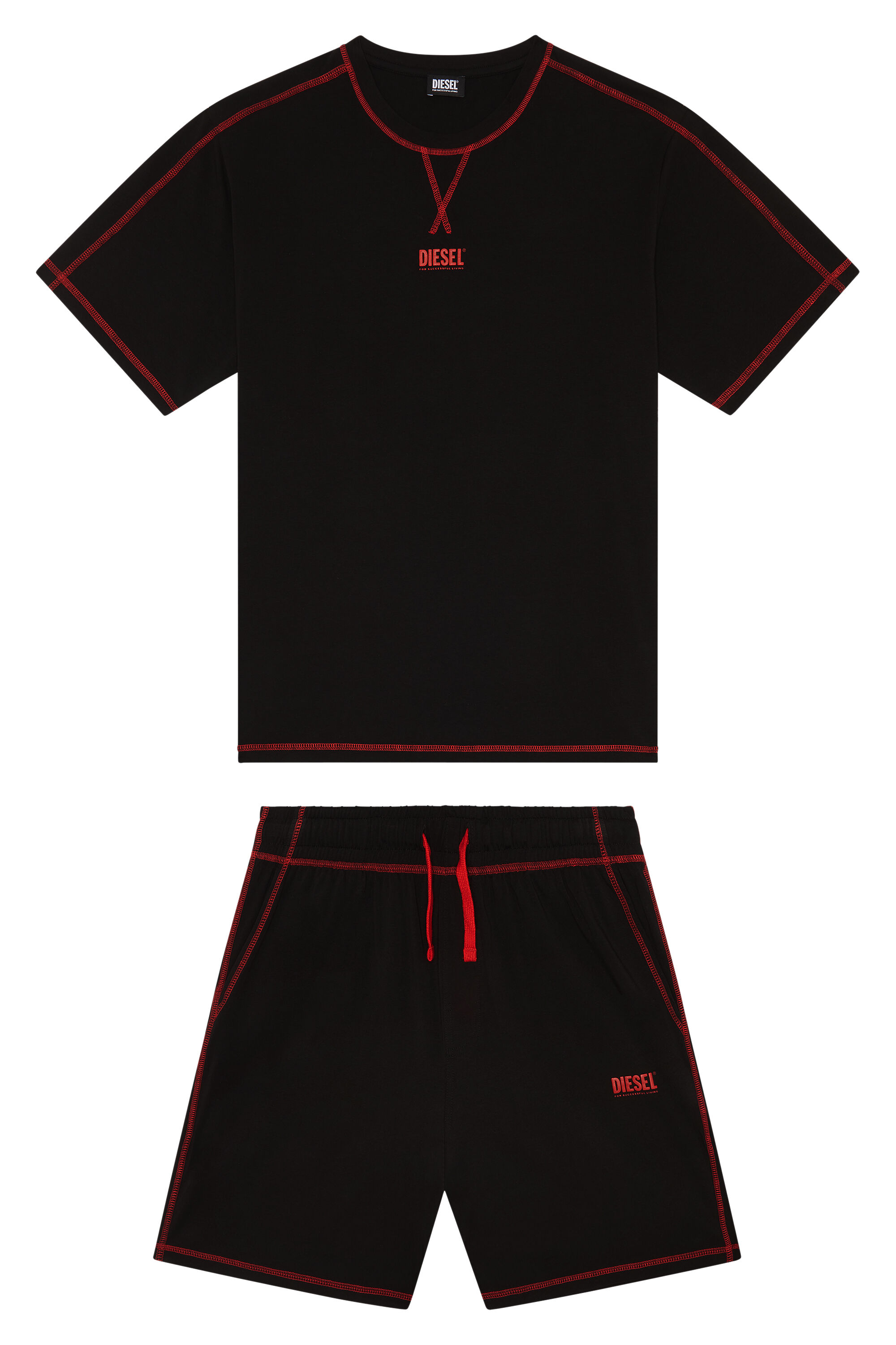 Diesel - UMSET-WILORT, Man's Short pyjamas with contrast stitching in Black - 2