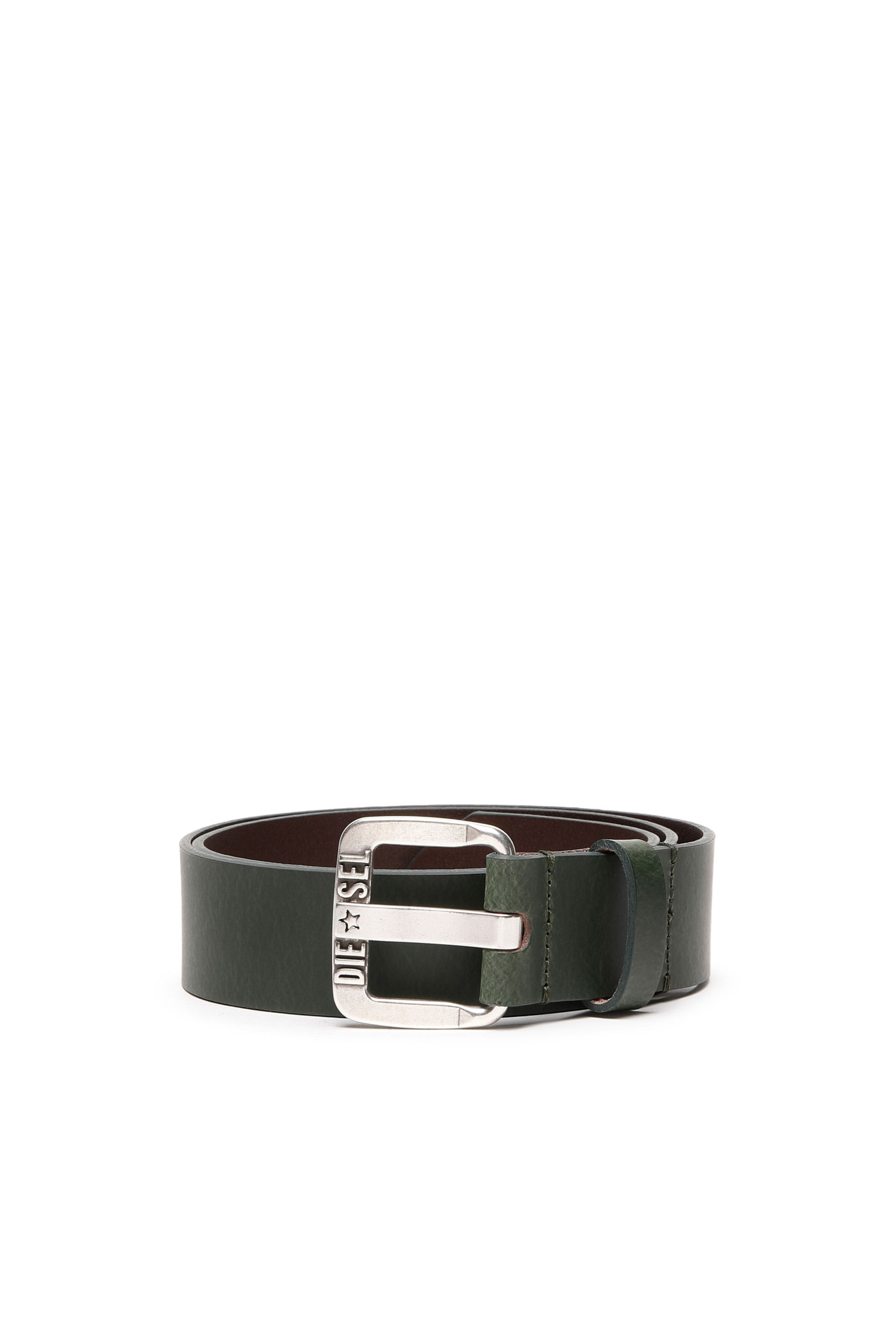 Diesel - B-STAR II, Man's 3.9cm leather belt with metal star logo buckle in Green - 1