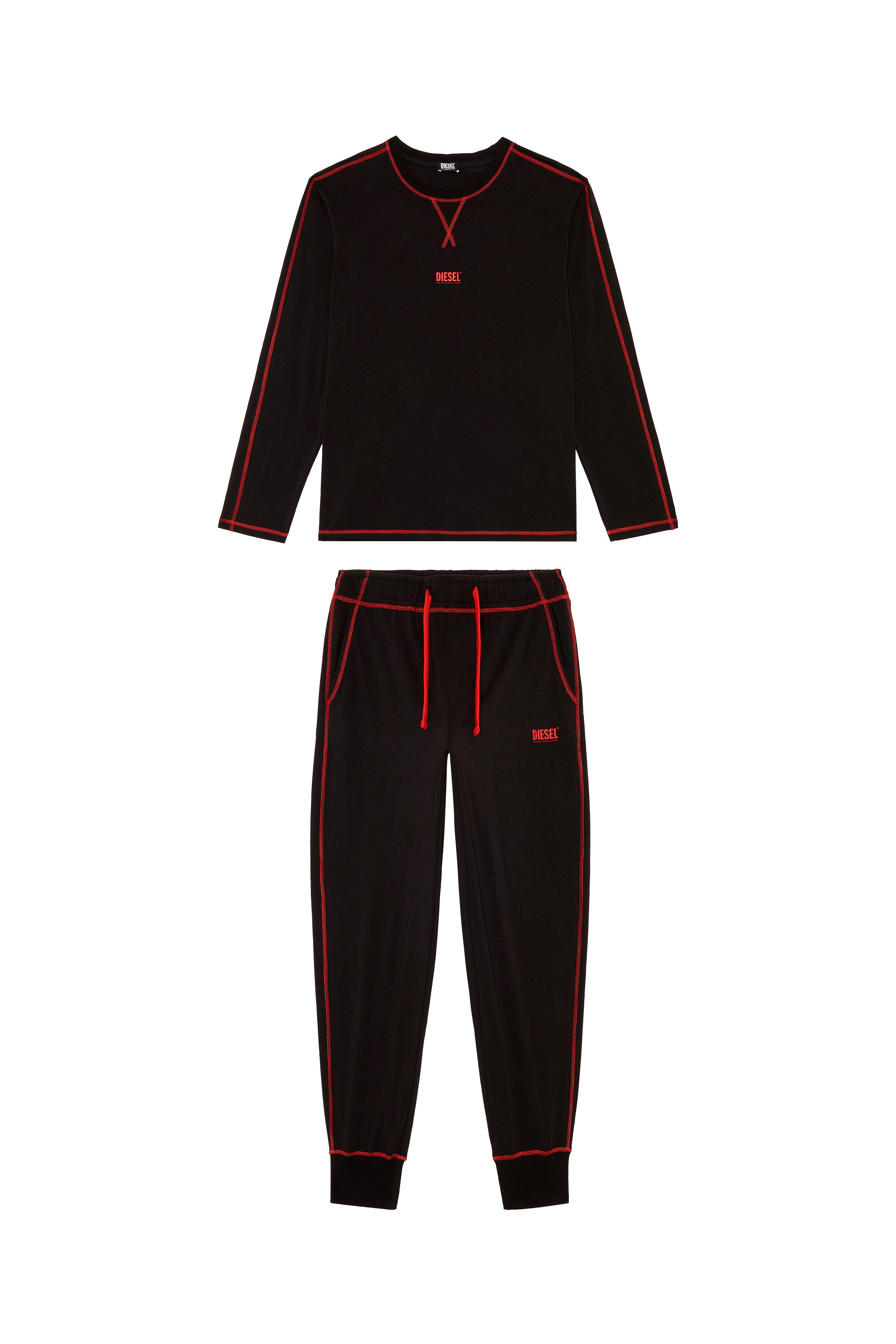 Diesel - UMSET-WILLONG, Man's Long pyjamas with contrast stitching in Black - 2
