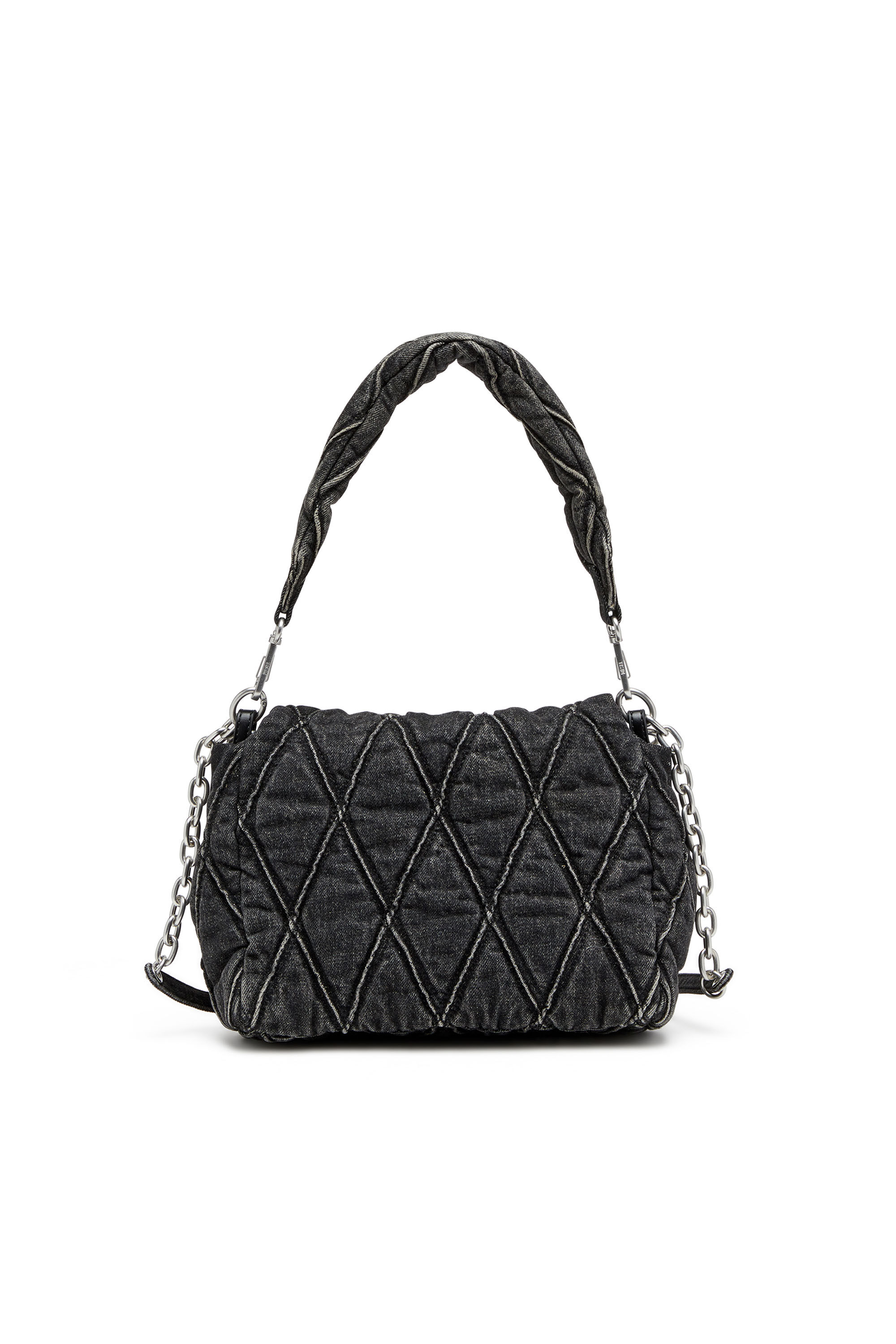 Diesel - CHARM-D SHOULDER M, Woman's Charm-D M-Shoulder bag in quilted denim in Black - 3