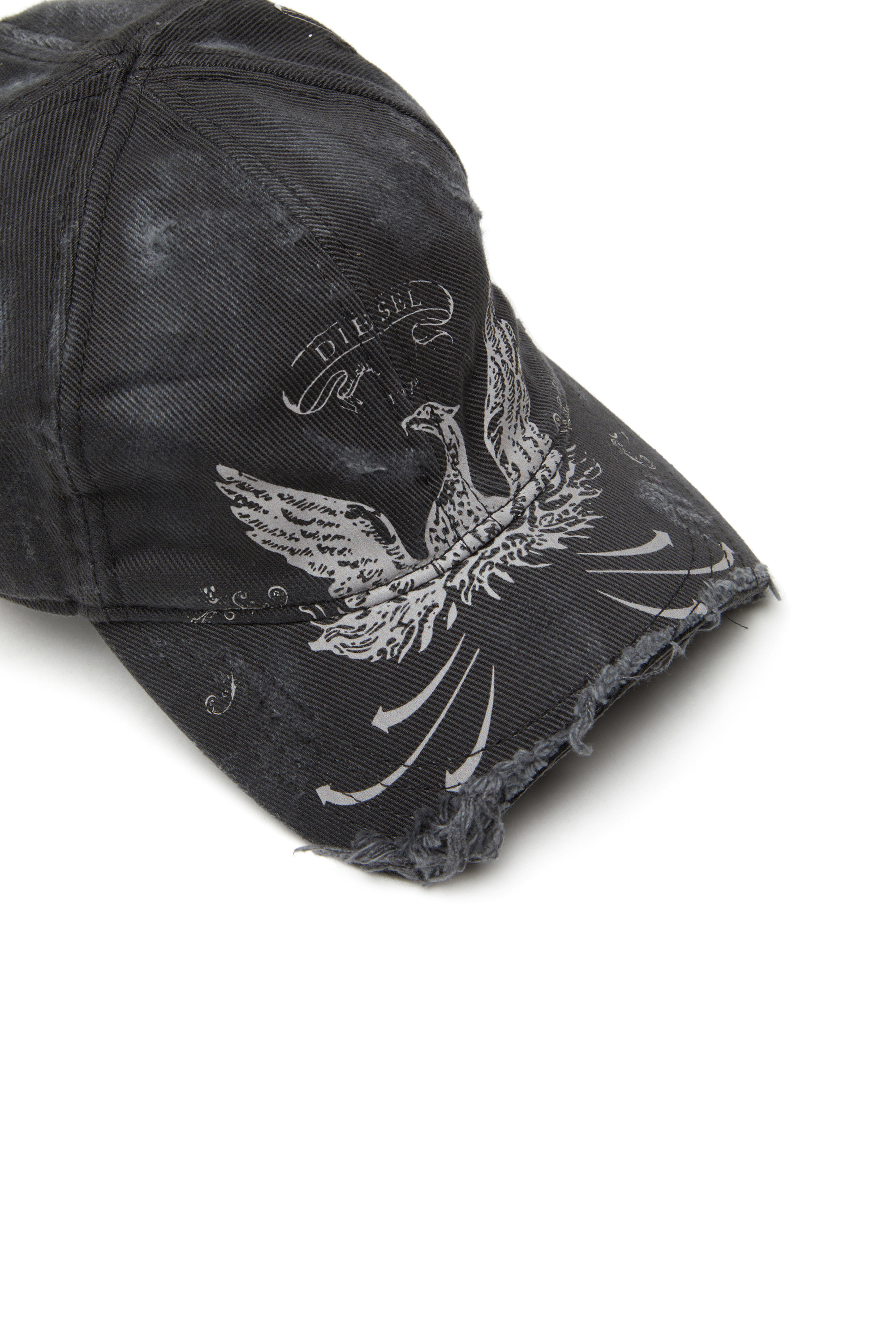 Diesel - C-FENIX, Man's Distressed baseball cap with Phoenix print in Black - 4