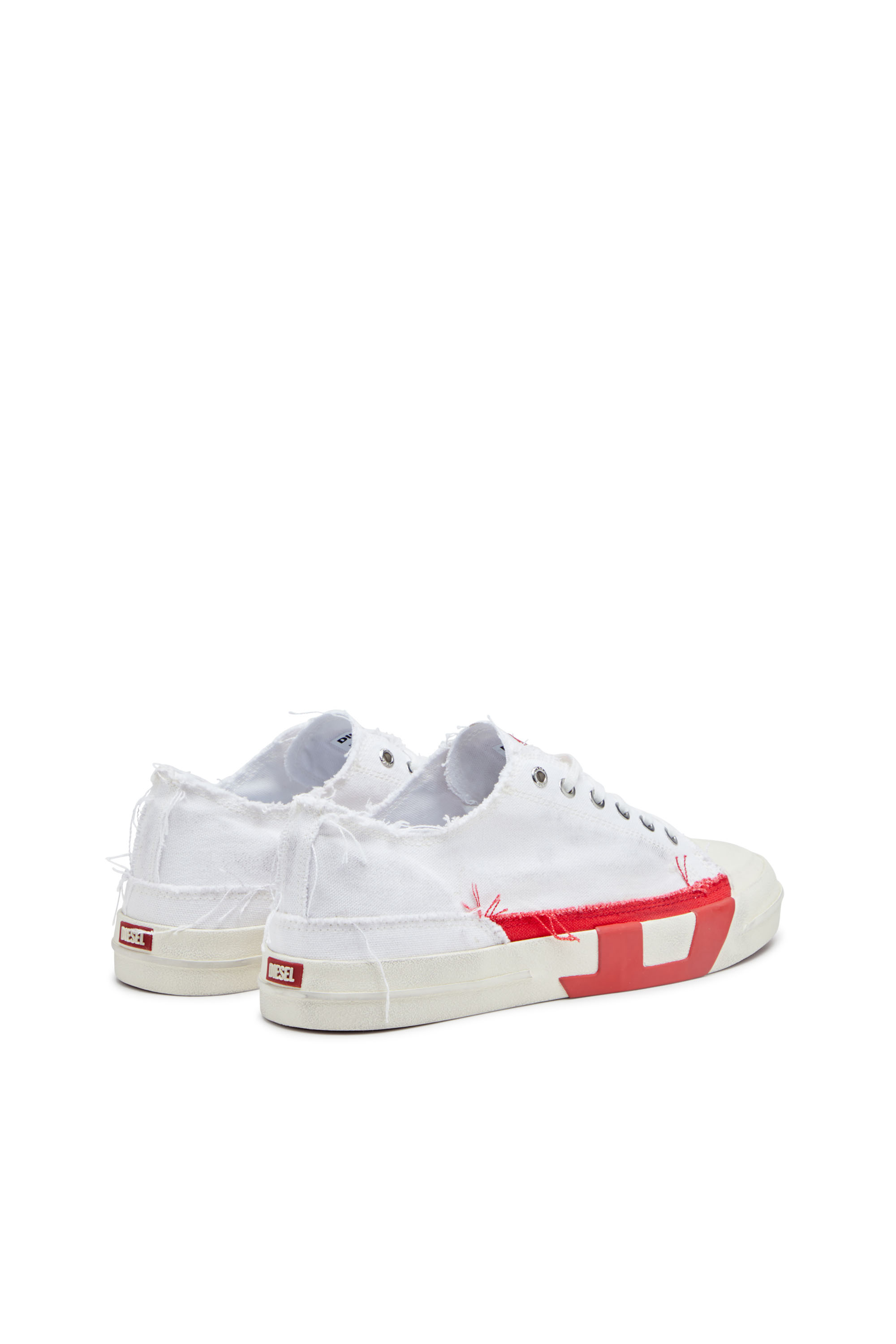 Diesel - S-D-VERSE LOW, Man's S-D-Verse-Dirty-effect canvas sneakers in White/Red - 4