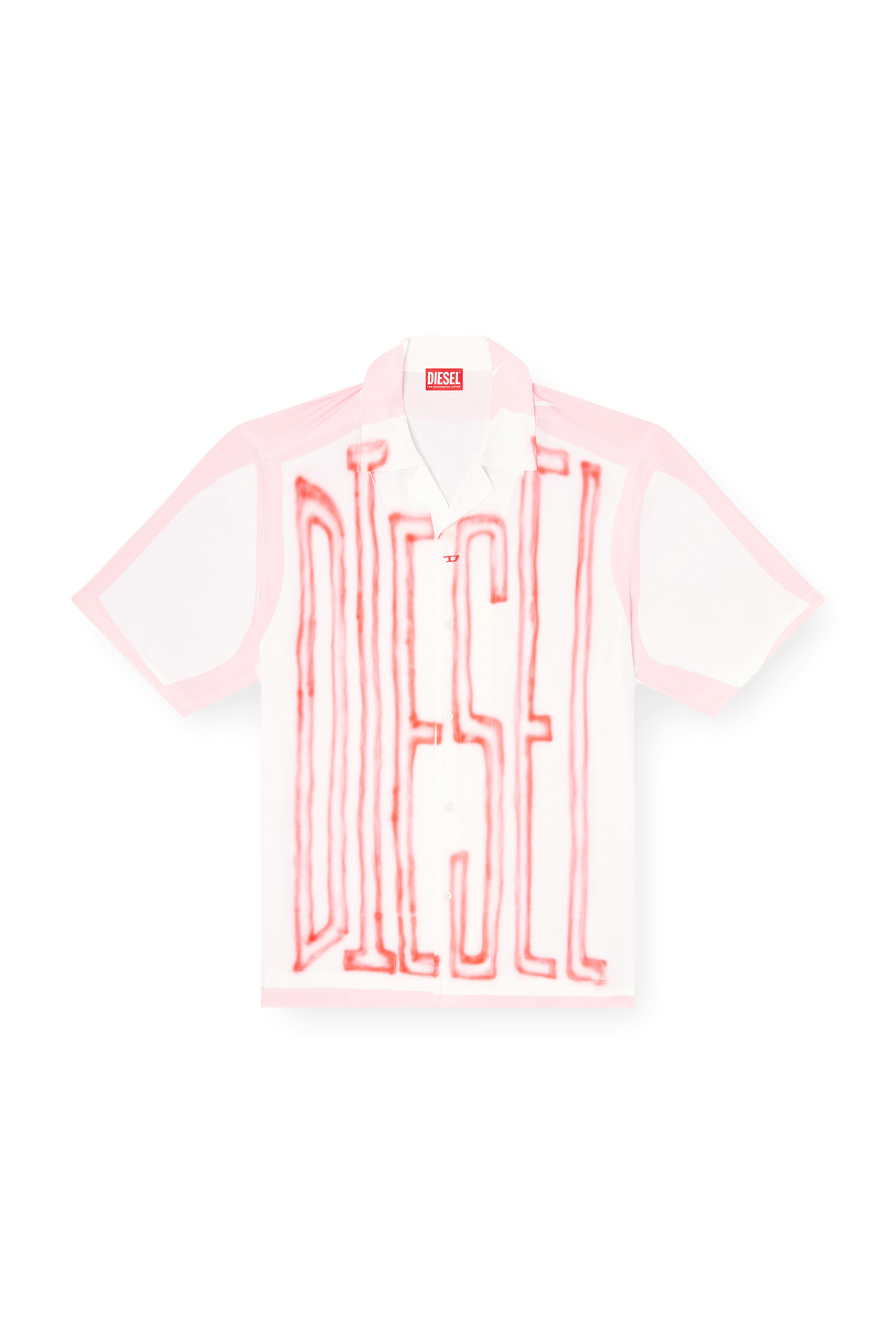 Diesel - C-PAROSHORT-GRAFFITI-FRA, Unisex's Satin bowling shirt with graffiti logo in Pink/White - 4