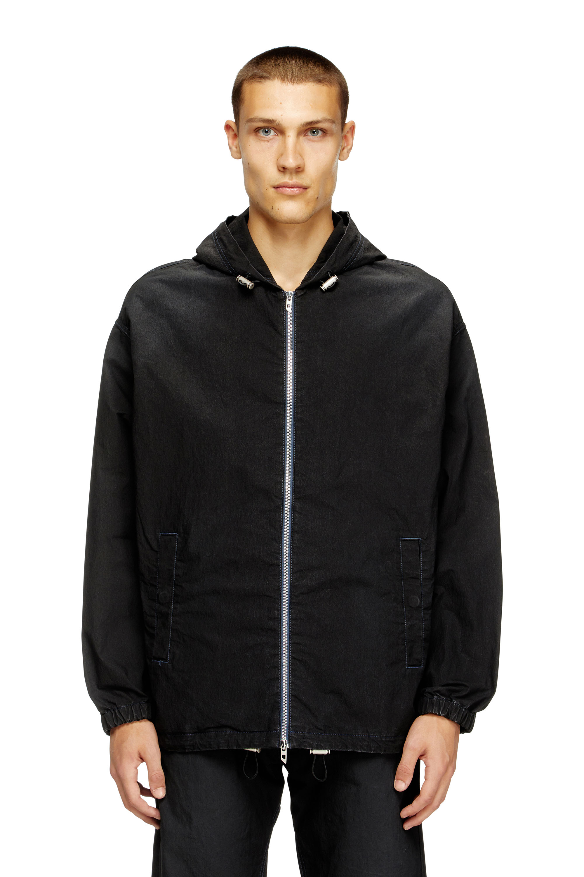 Diesel - D-WYNNY JOGG, Man's Hooded technical JoggJeans jacket in Black - 1