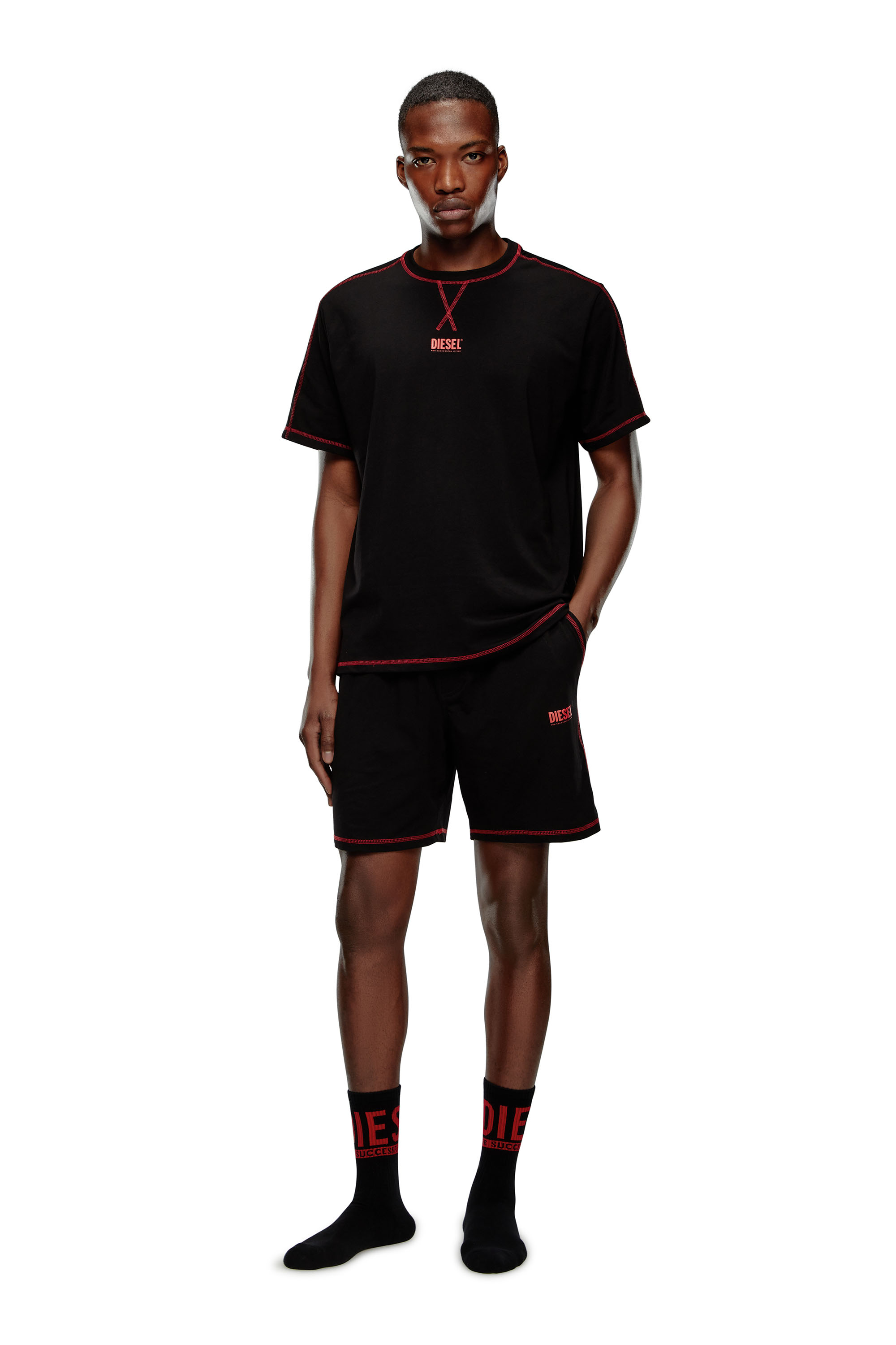 Diesel - UMSET-WILORT, Man's Short pyjamas with contrast stitching in Black - 1