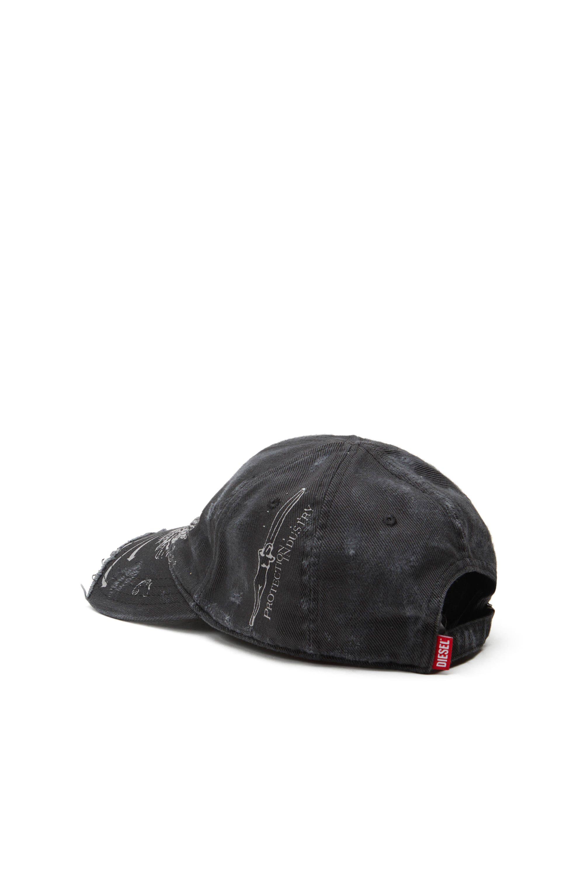 Diesel - C-FENIX, Man's Distressed baseball cap with Phoenix print in Black - 3