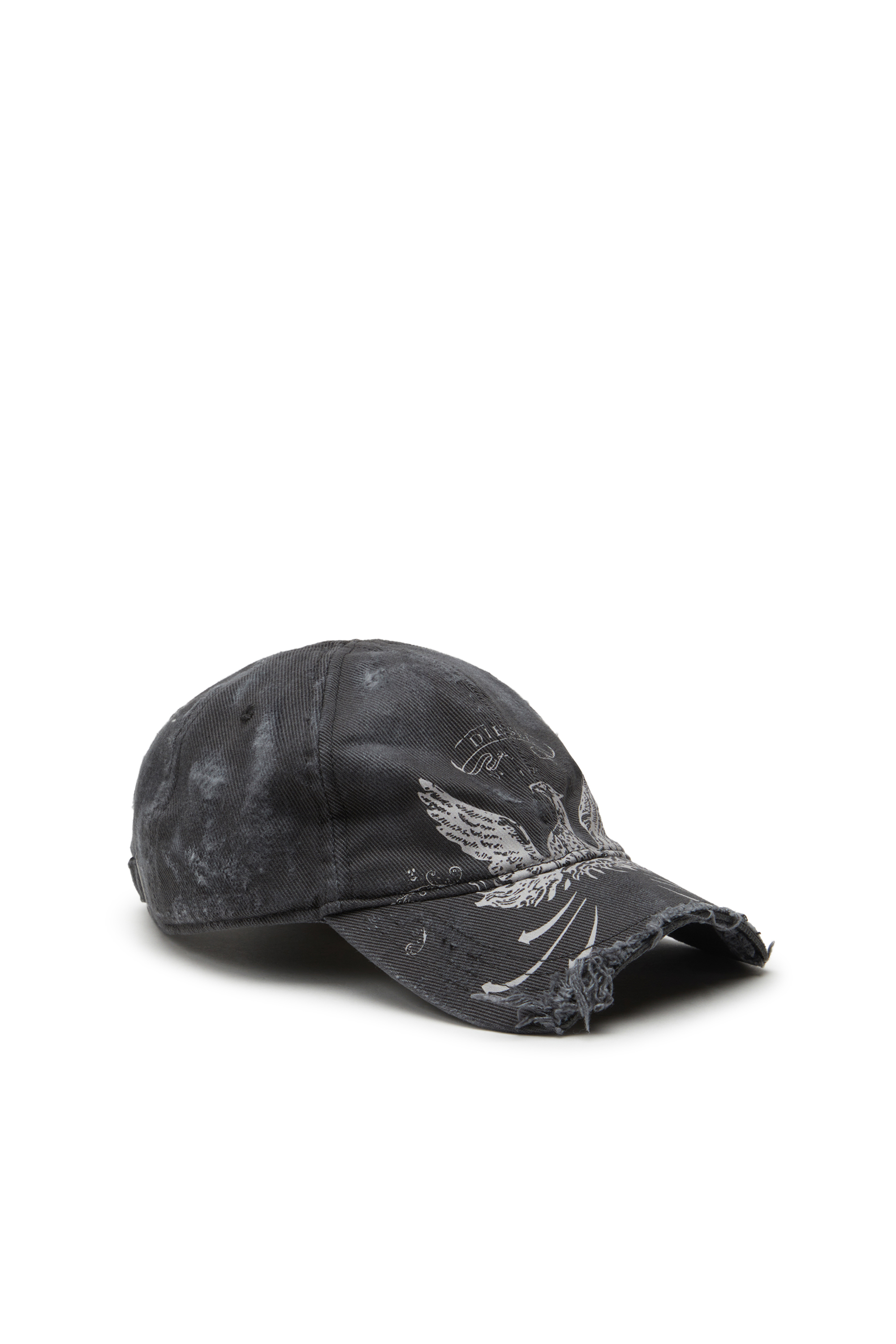 Diesel - C-FENIX, Man's Distressed baseball cap with Phoenix print in Black - 2