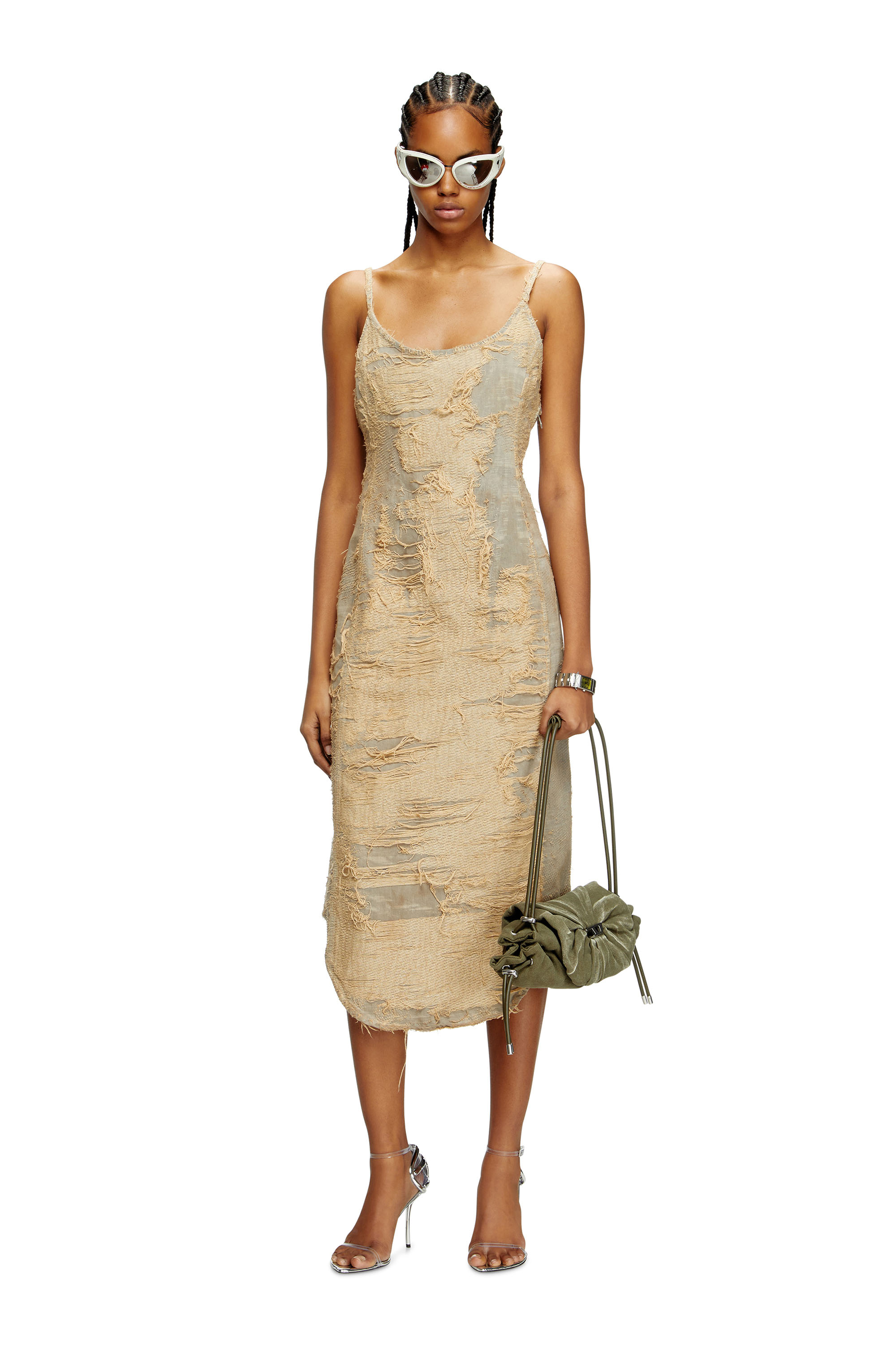 Diesel - DE-VERA-FSG, Woman's Dress in overdyed floating-thread denim in Beige - 2