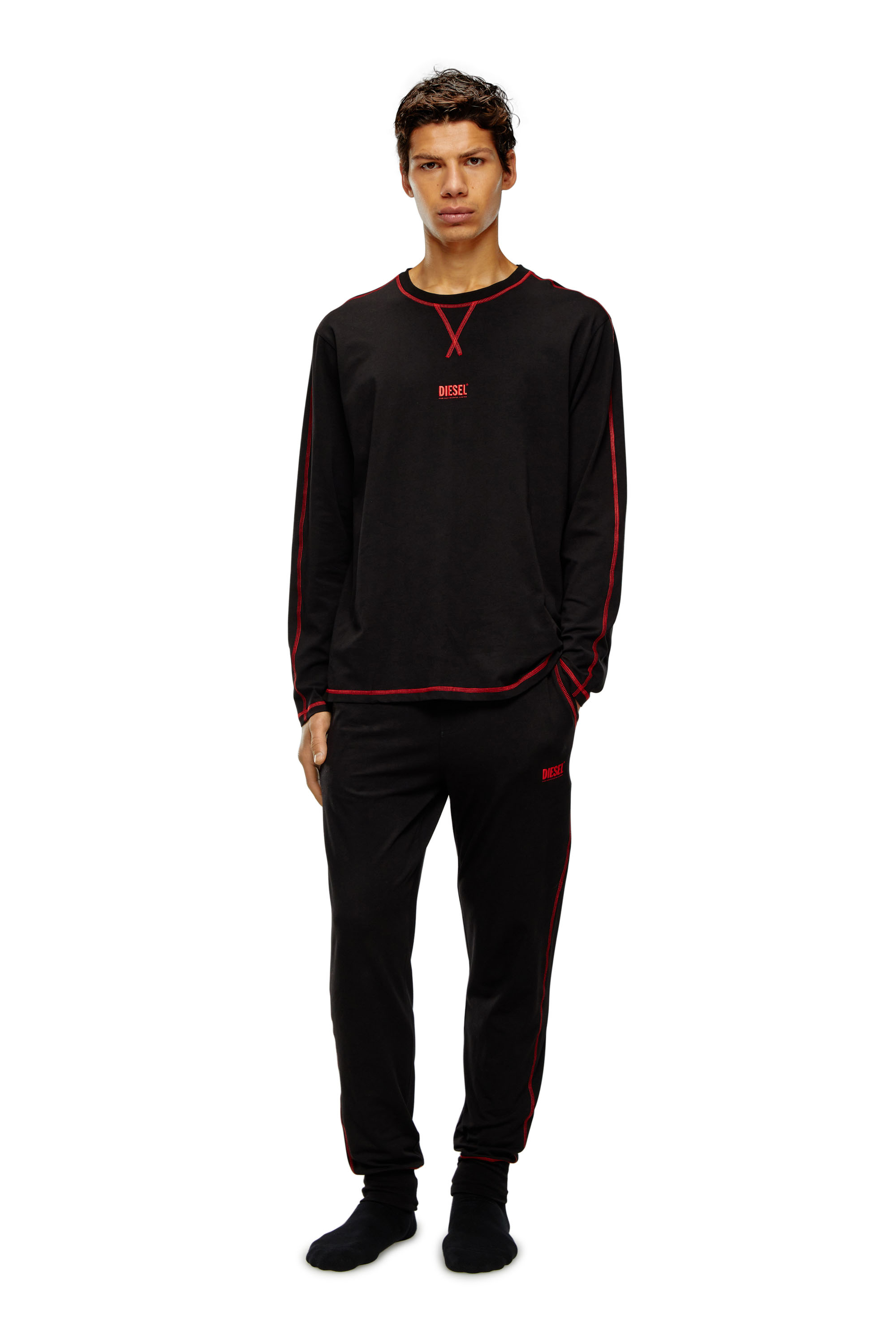 Diesel - UMSET-WILLONG, Man's Long pyjamas with contrast stitching in Black - 1
